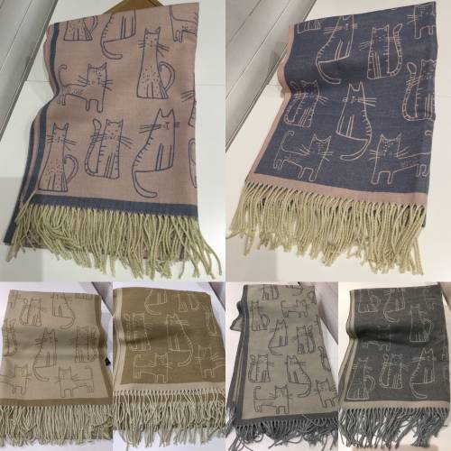 Écharpe étole cachemire motif chat double faces