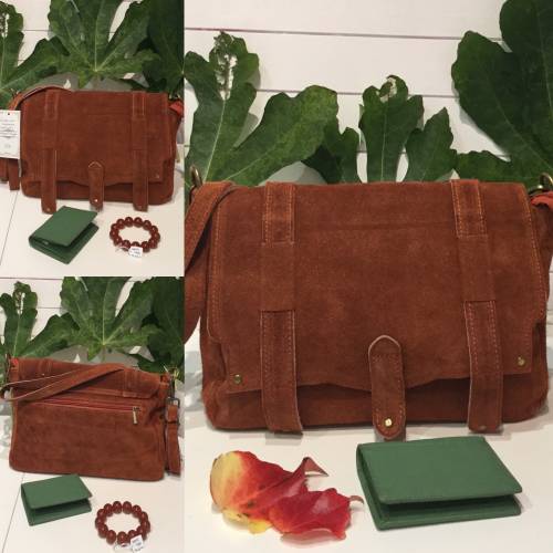 Sac en cuir croûte de vachette marron sac bandoulière