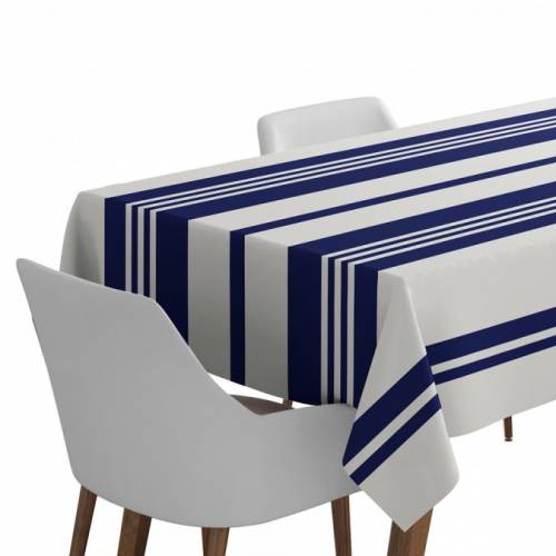 Nappe en coton bleu foncé et blanche à rayures  Pampelune Bleu encre