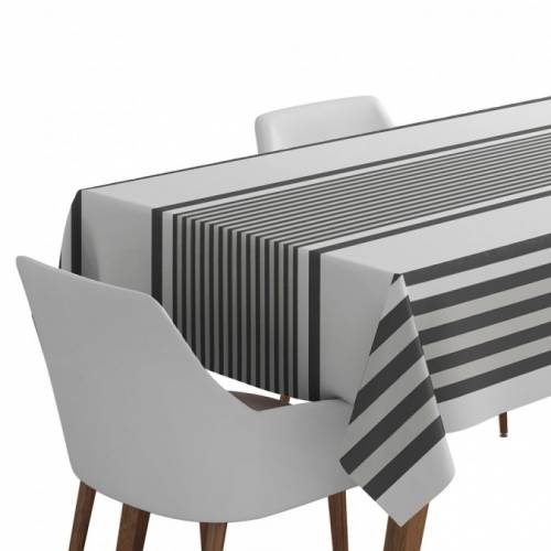 Nappe grise rayée en satin de coton  Ainhoa Reglisse