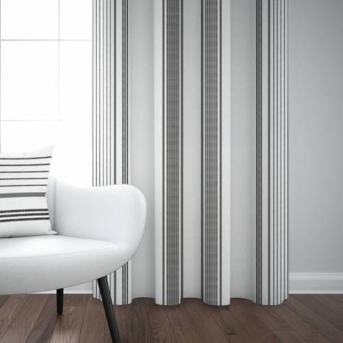 Rideau en lin et coton à rayures écru et noir  Berrain Fusain