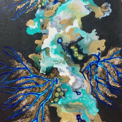 Corail Bleu.(détails  )Toile encadrée chêne noir .120x90 cm 1400 €