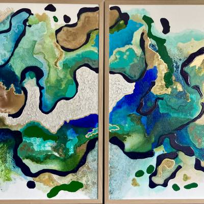 Dyptique  Caraïbes . Deux toiles encadrées chêne clair 91x60 cm 1500€