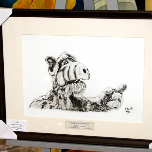 ALF - Dessin ORIGINAL A4 au fusain sur feuille à grain.