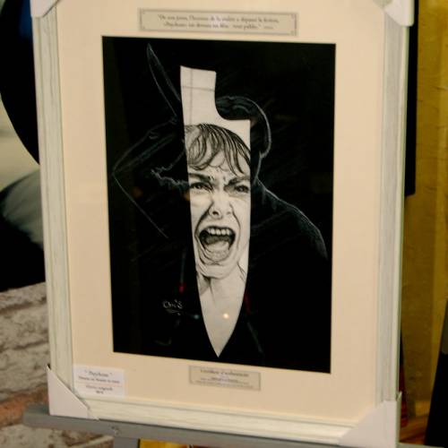 Psychose Hitchcock - Dessin ORIGINAL A4 au fusain sur feuille à grain.