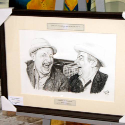 Le Corniaud Bourvil et De Funès - Dessin ORIGINAL A4 au fusain sur feuille à grain.