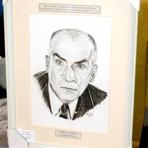 De Funès - Dessin ORIGINAL A4 au fusain sur feuille à grain.