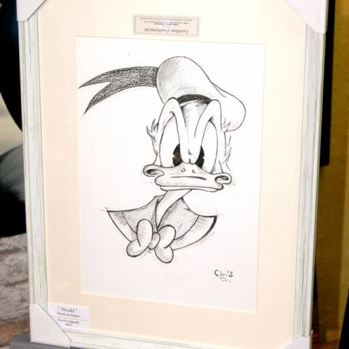 Donald - Dessin ORIGINAL A4 au fusain sur feuille à grain.