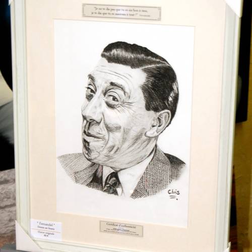 Fernandel - Dessin ORIGINAL A4 au fusain sur feuille à grain.