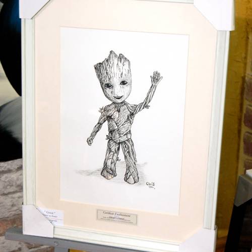Groot Gardiens de la galaxie - Dessin ORIGINAL A4 au fusain sur feuille à grain.