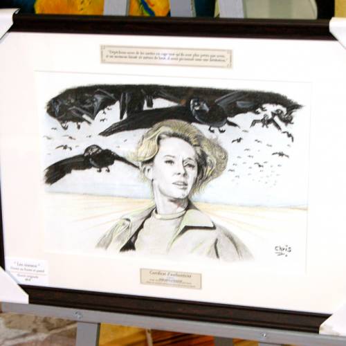 Les oiseaux d'Hitchcock - Dessin ORIGINAL A4 au fusain sur feuille à grain.