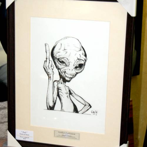 Paul l'estraterrestre - Dessin ORIGINAL A4 au fusain sur feuille à grain.