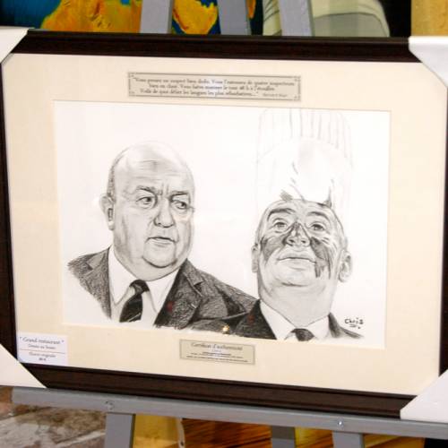 Le grand restaurant - Dessin ORIGINAL A4 au fusain sur feuille à grain.