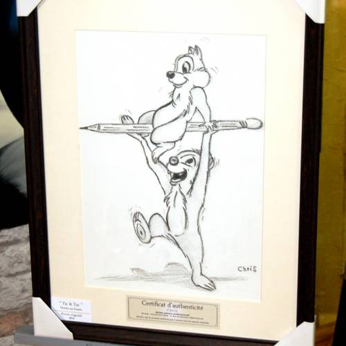 Tic et Tac - Dessin ORIGINAL A4 au fusain sur feuille à grain.