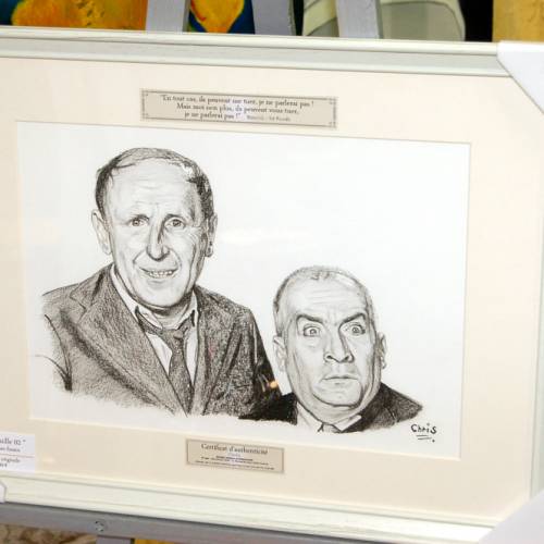 La grande vadrouille - Dessin ORIGINAL A4 au fusain sur feuille à grain.