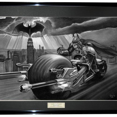 BatPod Batman Dark Knight - Dessin ORIGINAL 50 x 70 cm au fusain sur feuille à grain.