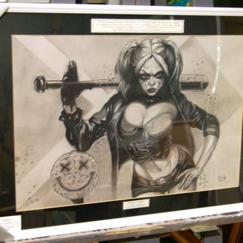 Harley Quinn - Dessin ORIGINAL 50 x 70 cm au fusain sur feuille à grain.