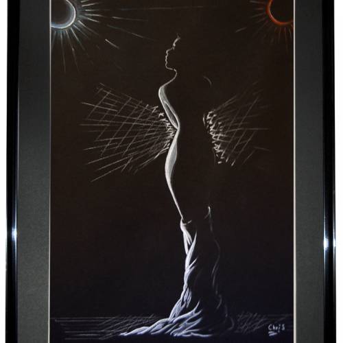 Lumières - Dessin ORIGINAL 50 x 70 cm à la craie blanche sur feuille à grain.