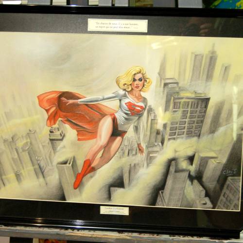 Supergirl - Dessin ORIGINAL 50 x 70 cm au fusain et pastel sur feuille à grain.