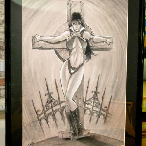 vampirella - Dessin ORIGINAL 50 x 70 cm au fusain sur feuille à grain.