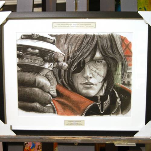 Albator - Dessin ORIGINAL A3 au fusain, craie blanche et pastel sur feuille à grain.