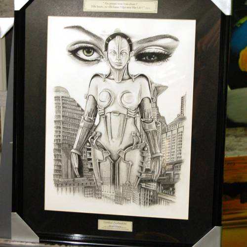 Metropolis - Maria - Dessin ORIGINAL A3 au fusain sur feuille à grain.